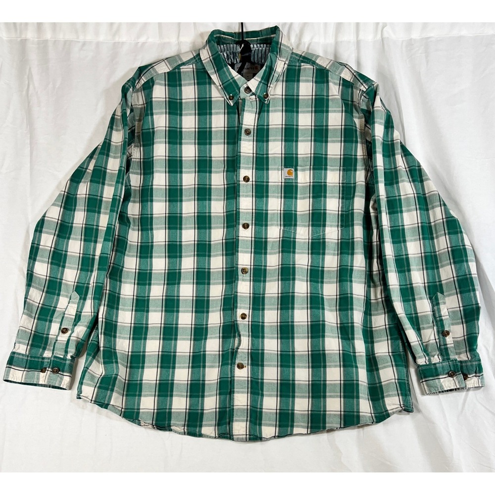 Carhartt Men's Green Plaid‎ Button Down Shirt XL Relaxed Fit